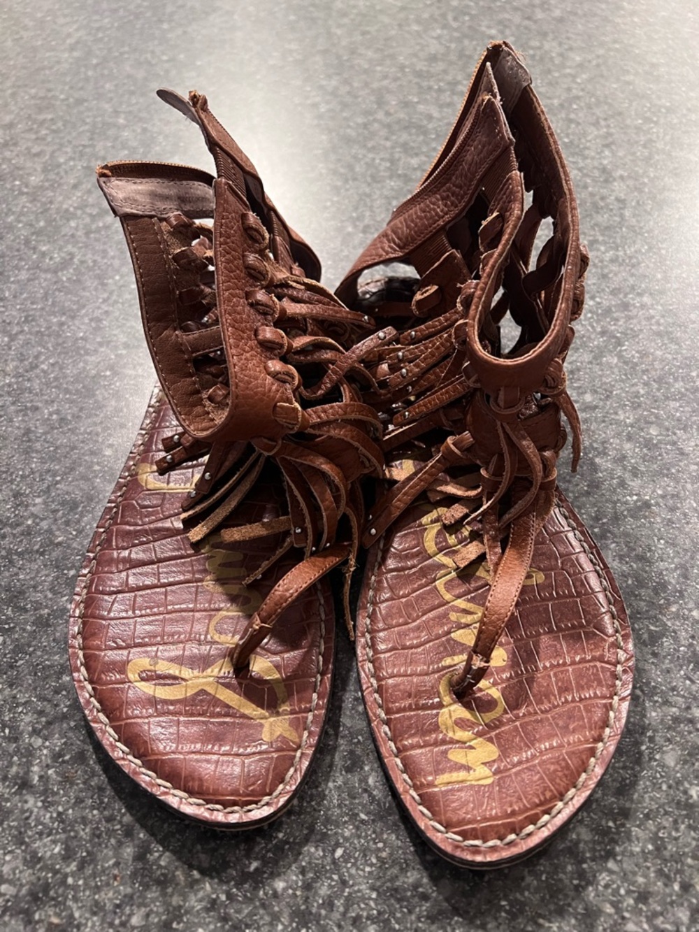 Sam Edelman Brown Leather Fringe Gladiator Sandals
